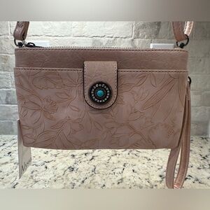 Allison NWT Floral Embossed Pink Vegan Leather Crossbody/Clutch